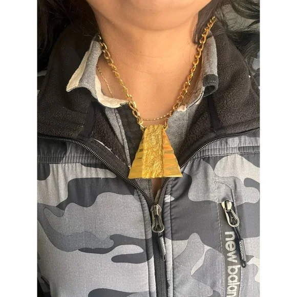 Vintage Gold Pyramid Nugget Necklace, Gold Pendant Necklace, Large Statement - Picture 10 of 10